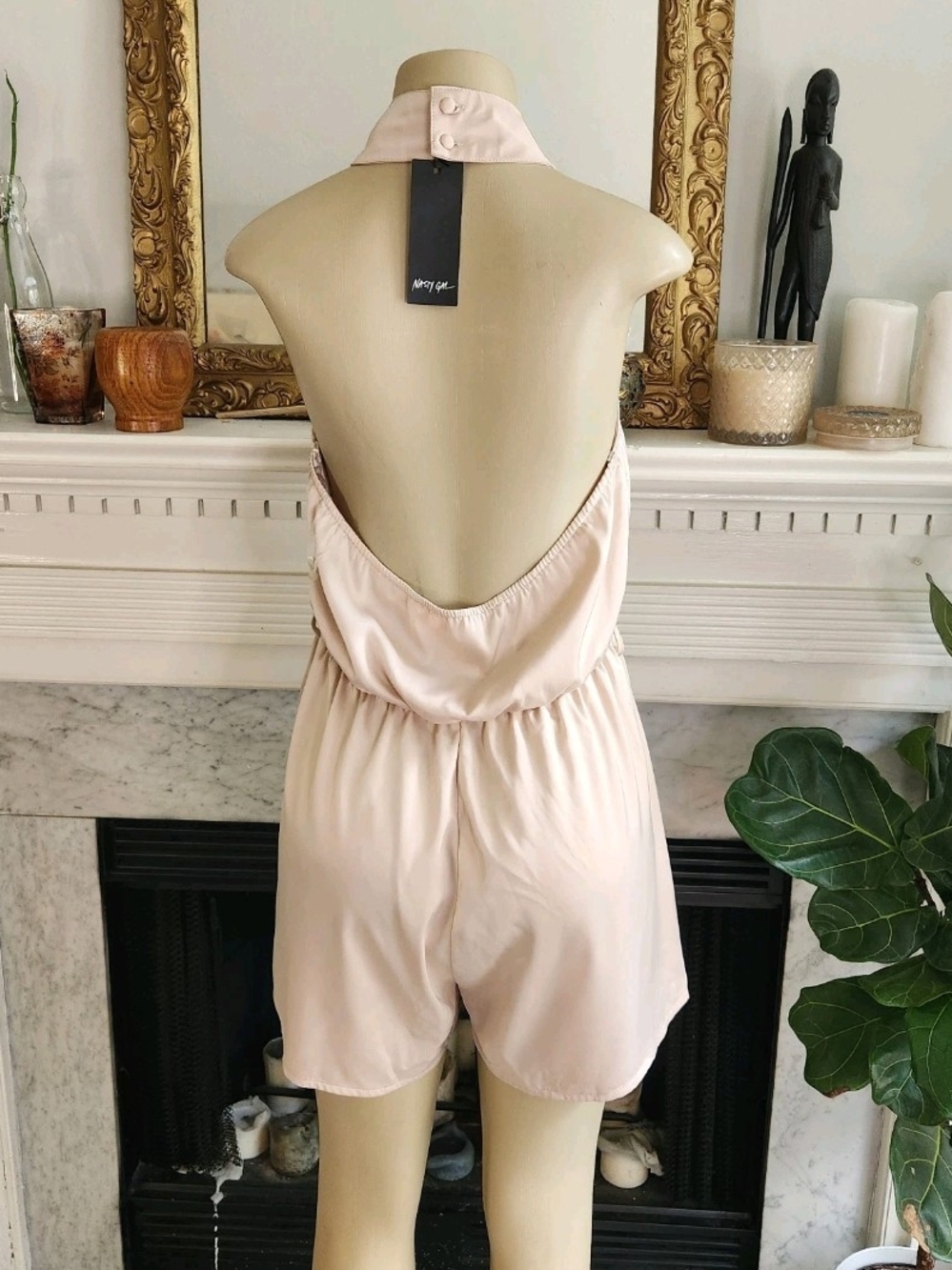Nasty Gal Collection Champagne Halter Romper Playsuit Size 10 Backless Satin - Picture 5 of 9